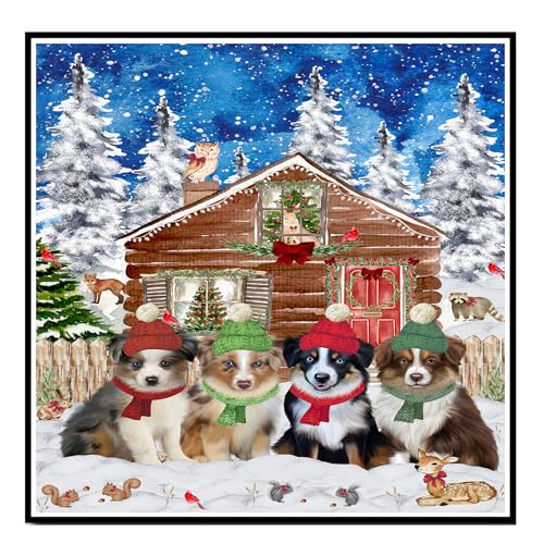 Cabin Furry Tails Christmas Australian Shepherd Canvas for Living Room