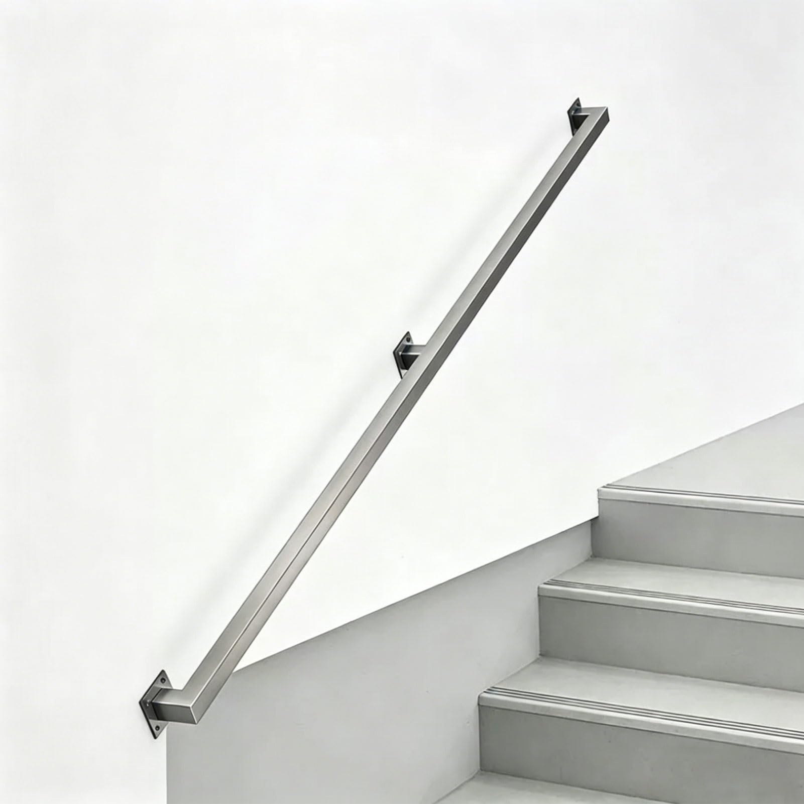 Renmlion One Color Stair Handrails For Walls｜Brushed Stainless Steel Staircase Banister Railing Support Rod｜60Cm 1M 1.2M 1.5M 1.8M 2M Square Tube Hand Rails For Indoor Outdoor Steps(20Ft/600Cm)