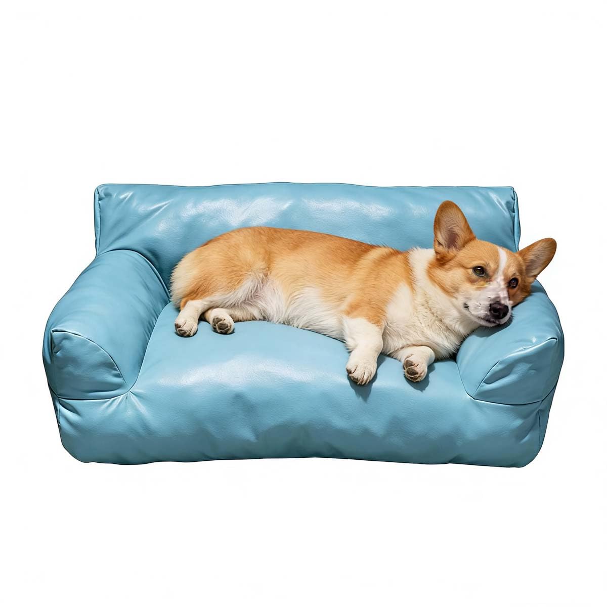 Mozzeilee Cat Sofa Bed for Indoor Cats and Small Dogs, Waterproof Faux Leather Pet Couch with Removable Washable Cover, Non-Slip Bottom Dog Calming Cushion (90x55x26cm,Blue)
