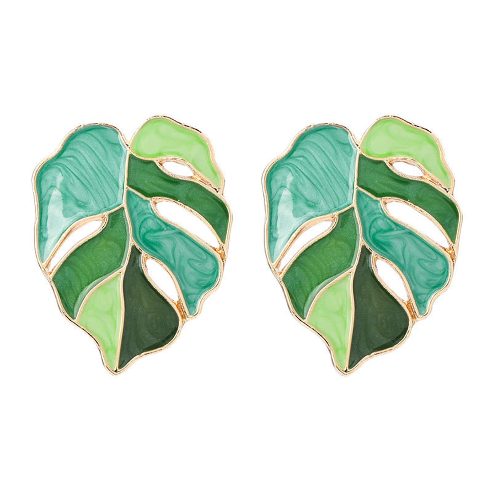 MALOYANVE Palm Leaf Stud Earrings for Women African Natural Enamel Monstera Colorful Leaf Elegant Funny Statement Plant Pendant Earrings Accessories