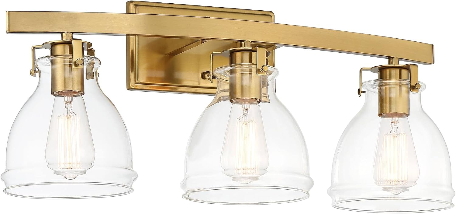 Possini Euro Design Bellis Modern Wall Mount Light Plated Soft Gold Hardwired 23 1/2" 3-Light Fixture Curving Clear Glass Shade for Bathroom Bedroom Vanity Mirror House Living Room Home Hallway