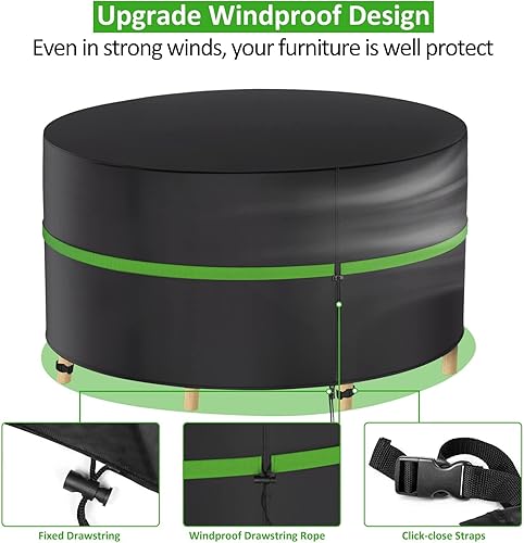 Miniatura 5 de Funda redonda para mesa de patio de 90 pulgadas, 420D, resistente al agua, para muebles de patio al aire libre, funda redonda impermeable para mesa
