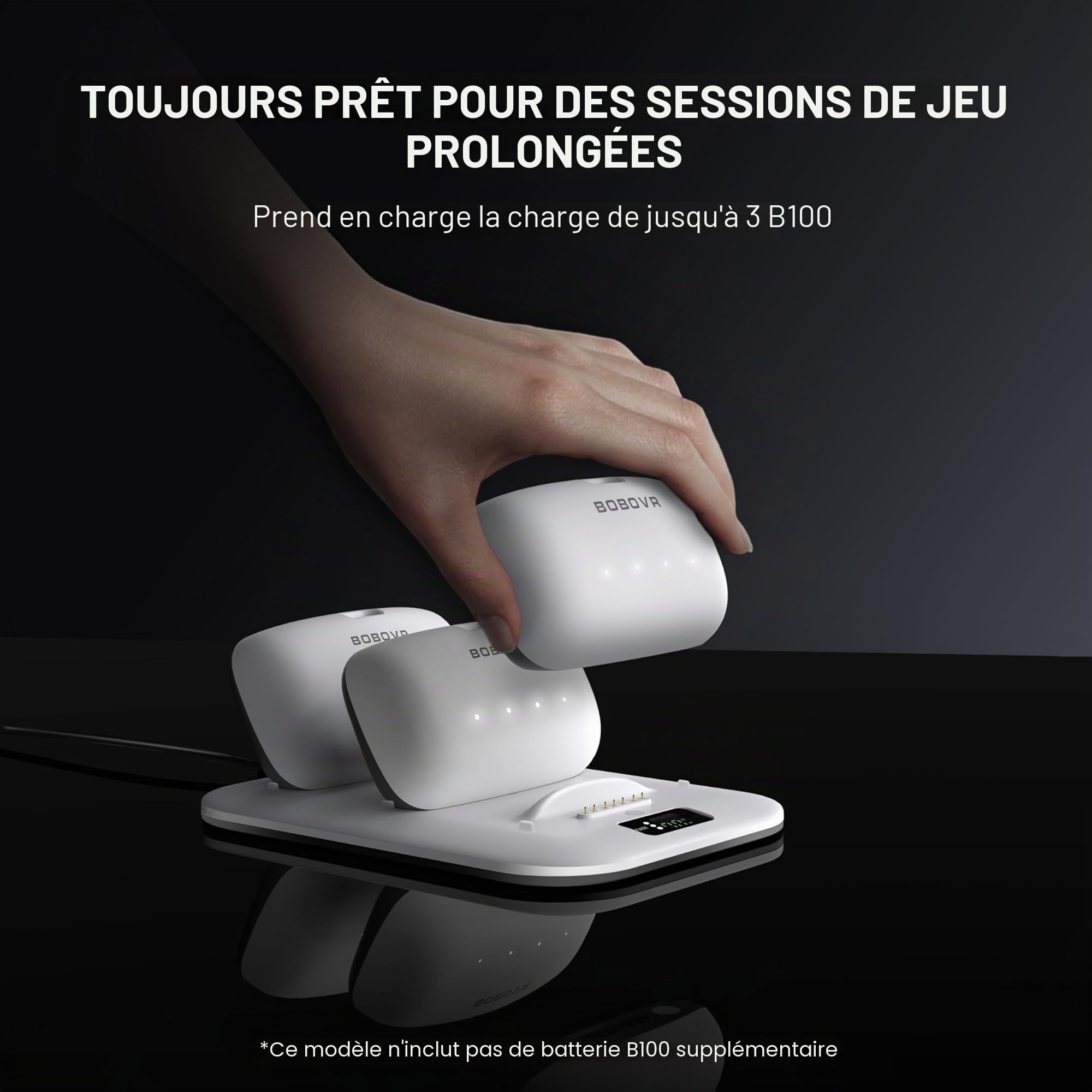 BOBOVR BD3 Station de Chargement, Offrant Une Charge Rapide pour 3 * B100, Puissance 30 W, 0 à 80% en Seulement 1 Heure