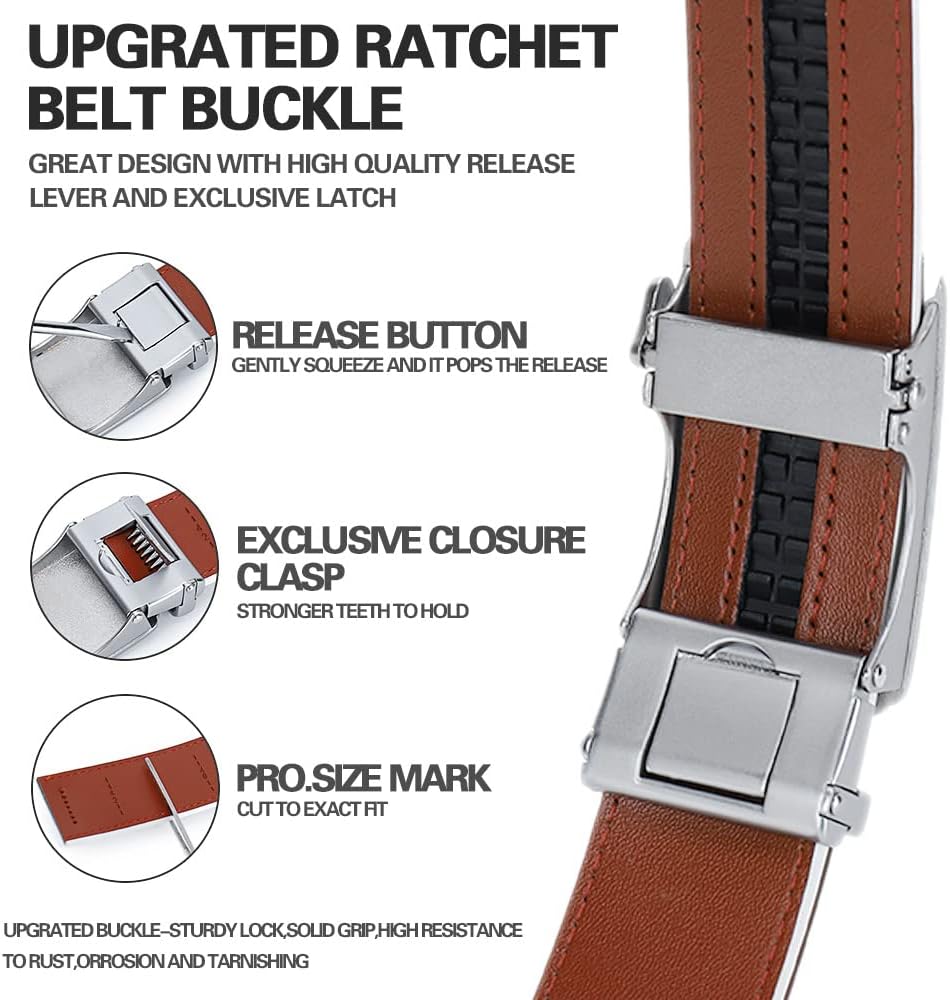 DOOPAI Belt Men, Ratchet Belt Dress Adjustable 1 3/8" Genuine Leather Designer Belt, Size Length Can be Cut, with Gift Box - Image 4
