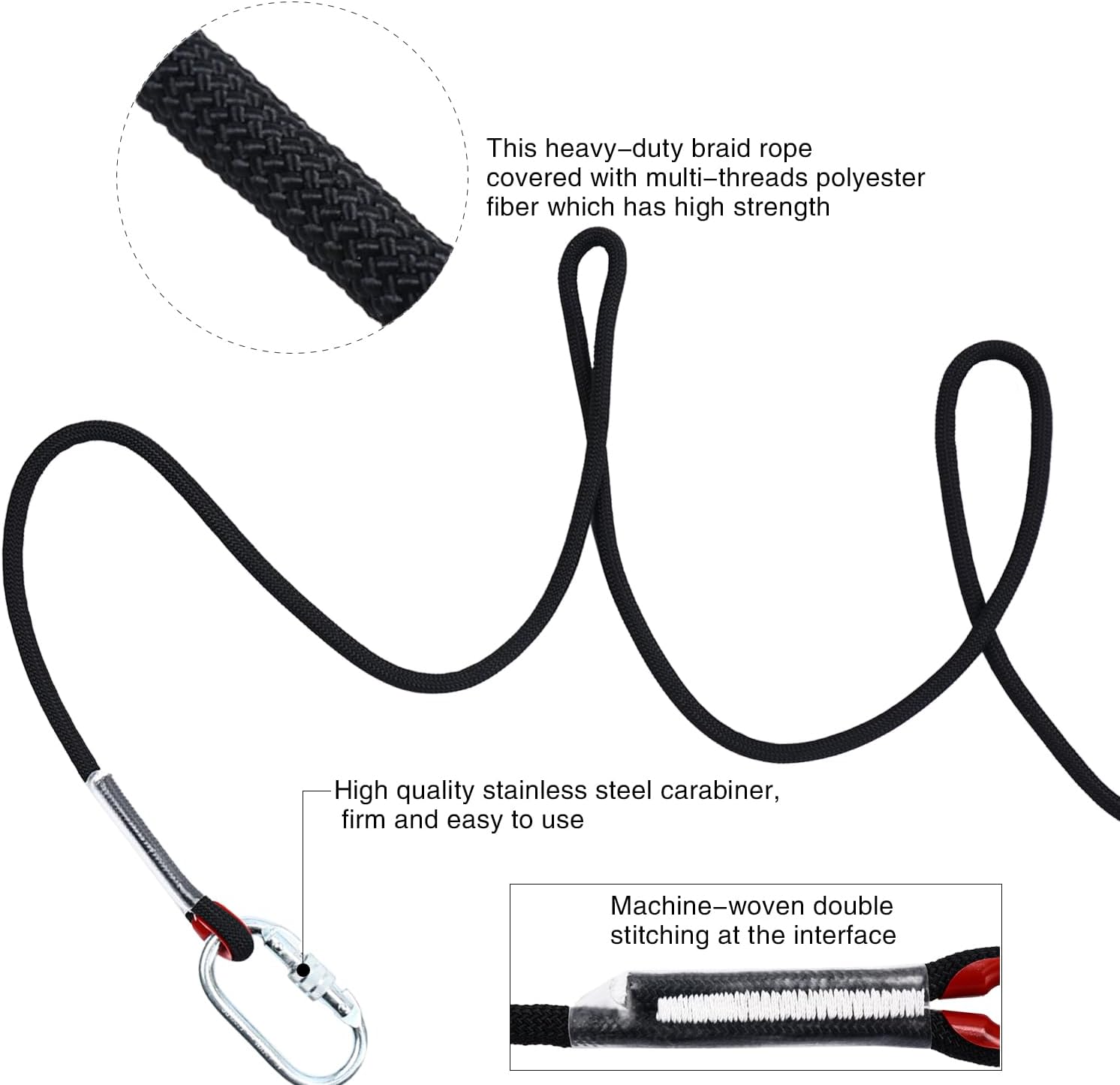 Climbing Rope 10mm 147Ft (45m) Static Climbing Rope Outdoor Rock Climbing Rope Braided Polyester Static Rock Climbing Rope High Strength Outdoor Rope for Rappelling Rescue Rope Black