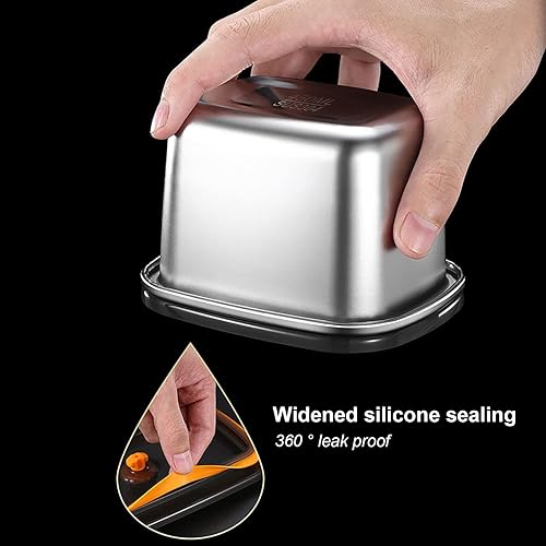 Miniatura 6 de CORAHE Recipiente de acero inoxidable 304 para almacenamiento de alimentos con tapas, recipientes herméticos de metal para alimentos, apilables,