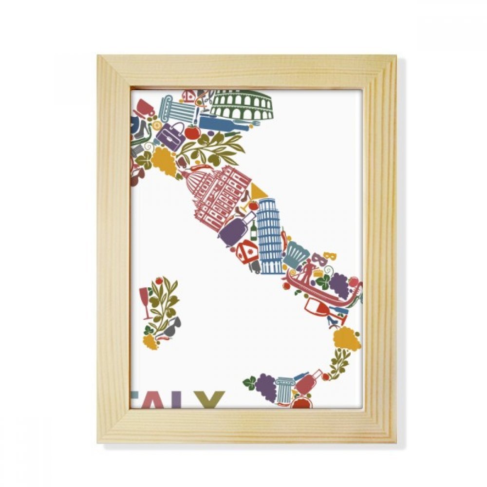 Marco de madera 6x8 con mapa de Italia y bandera para mesa