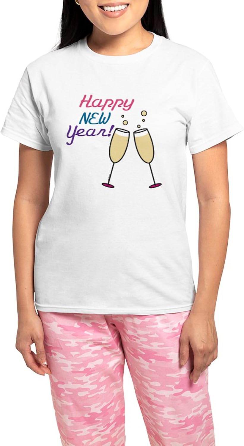 CafePress Happy New Year Women's Light Pajamas Women's Novelty Cotton Pajama Set, Comfortable PJ Sleepwear