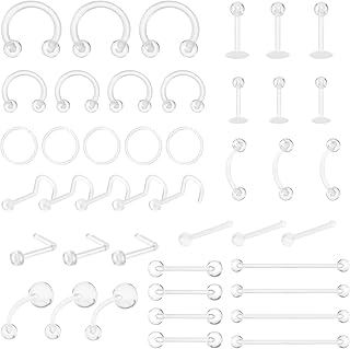 48pcs Clear Piercing Retainers Kit: Acrylic Septum Retainer, Clear Nose Studs for Work, Piercing Jewelry for Lip, Nose, Eyebrow, Nipple, Tongue, Belly Button Rings