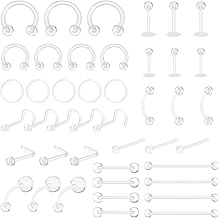 48pcs Clear Piercing Retainers Kit: Acrylic Septum Retainer, Clear Nose Studs for Work, Piercing Jewelry for Lip, Nose, Eyebrow, Nipple, Tongue, Belly Button Rings