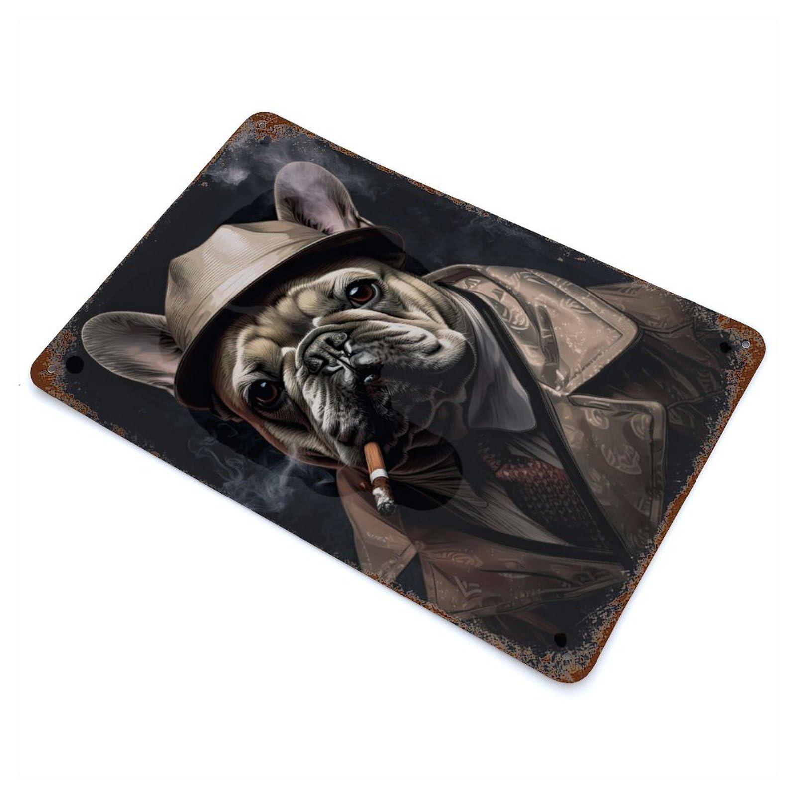 Garage Style French Bulldog Gangster Rusty Metal Tin Sign 11.8"x7.9", Shabby Chic Decor for Bar And Workshop