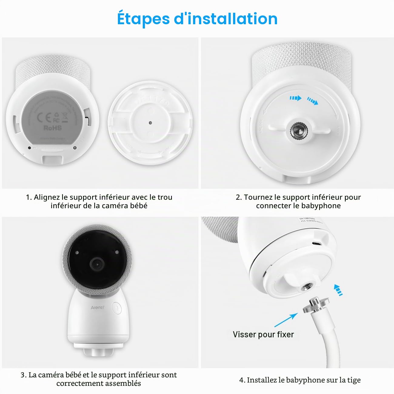 HOLACA Support de babyphone Support de caméra bébé pour caméra babyphone Arenti (support à clip)