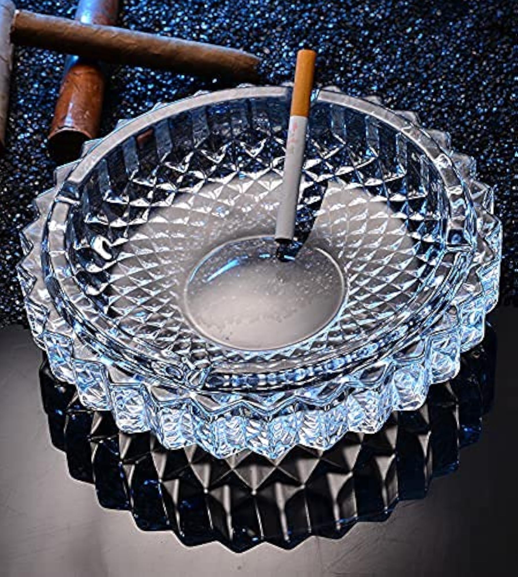 Round Cut Glass Ash Tray, Crystal Clear
