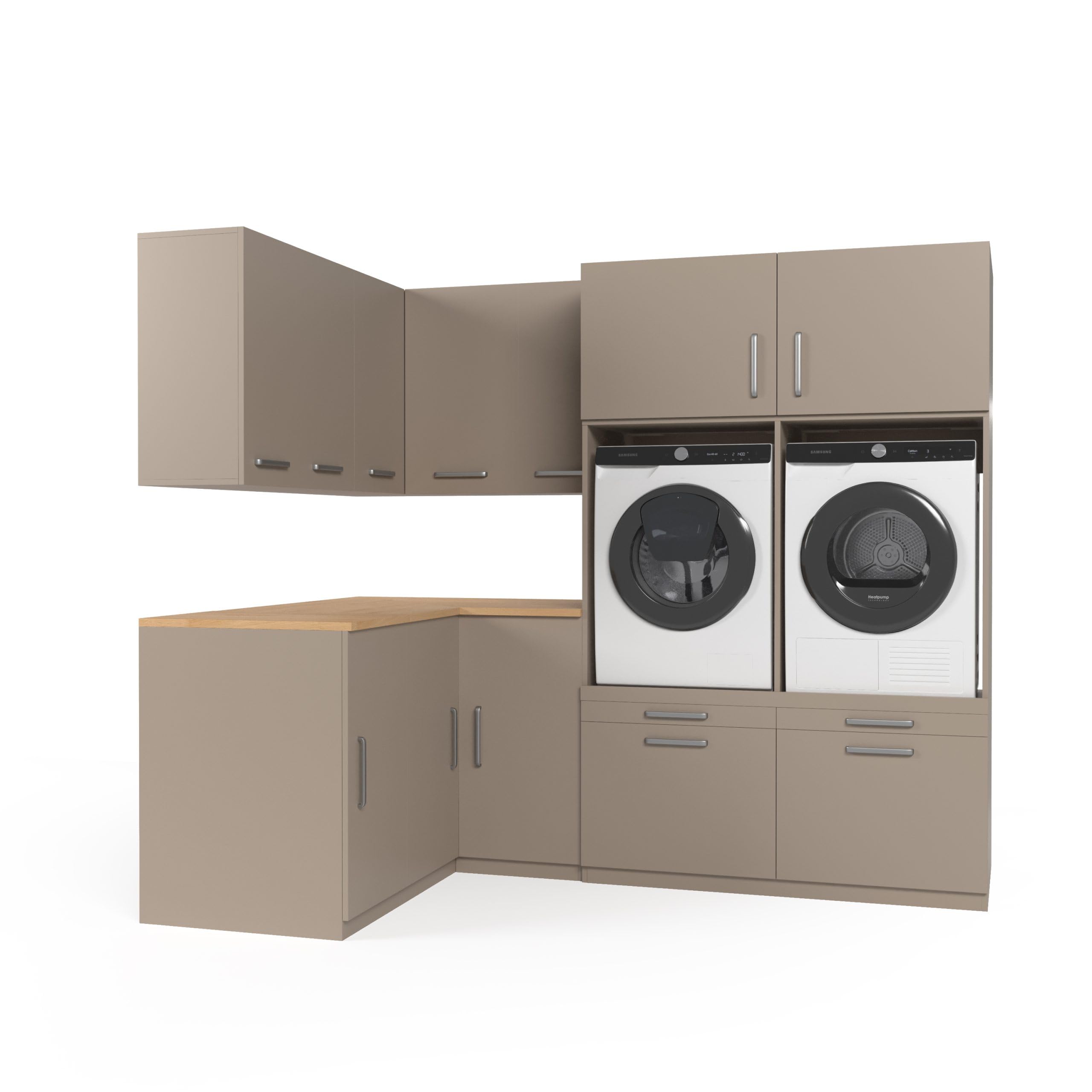 Lavadora Gabinete Amsterdam - Lavadora elevadora - Conversión a máquina - 700(D)*3130(B)*2350(H) mm - Gris pardo - Diseño ergonómico y elegante, que ahorra espacio y es fácil de colocar