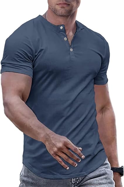 JMIERR Men Casual Short Sleeve T-Shirt Muscle Slim Henley Shirts Beach Tees | Summer, Activewear, Longline, Undershirts, Button, V Neck, Hawaiian, Fitted, Golf, Solid Color, Outdoor, Hiking
