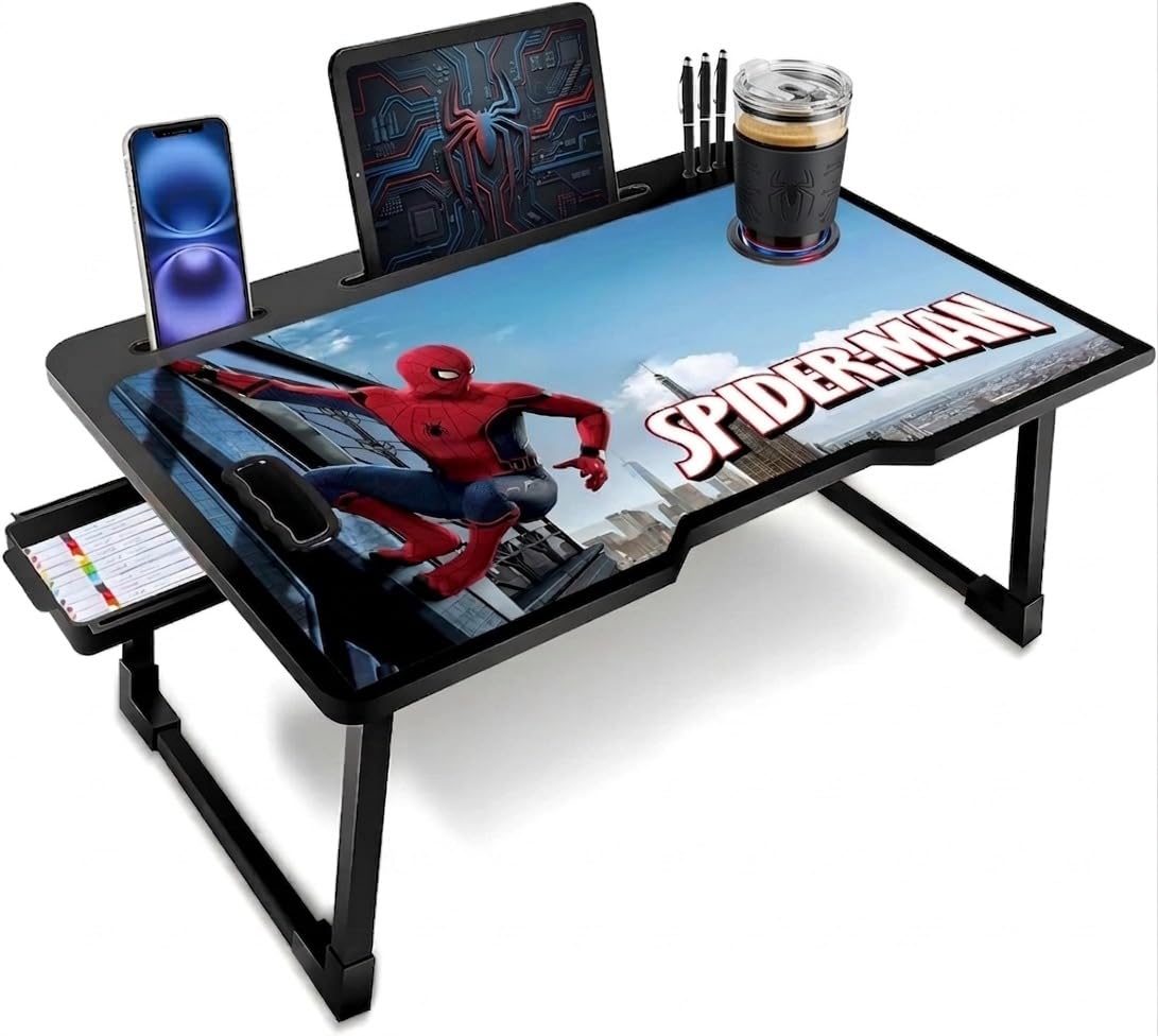 Wood Multipurpose Foldable Laptop Table with Cup Holder | Table Home Study Writing Table, Foldable and Portable/Ergonomic Edges Kids & Adults (TUL-SPIDERMAN)-picture-14