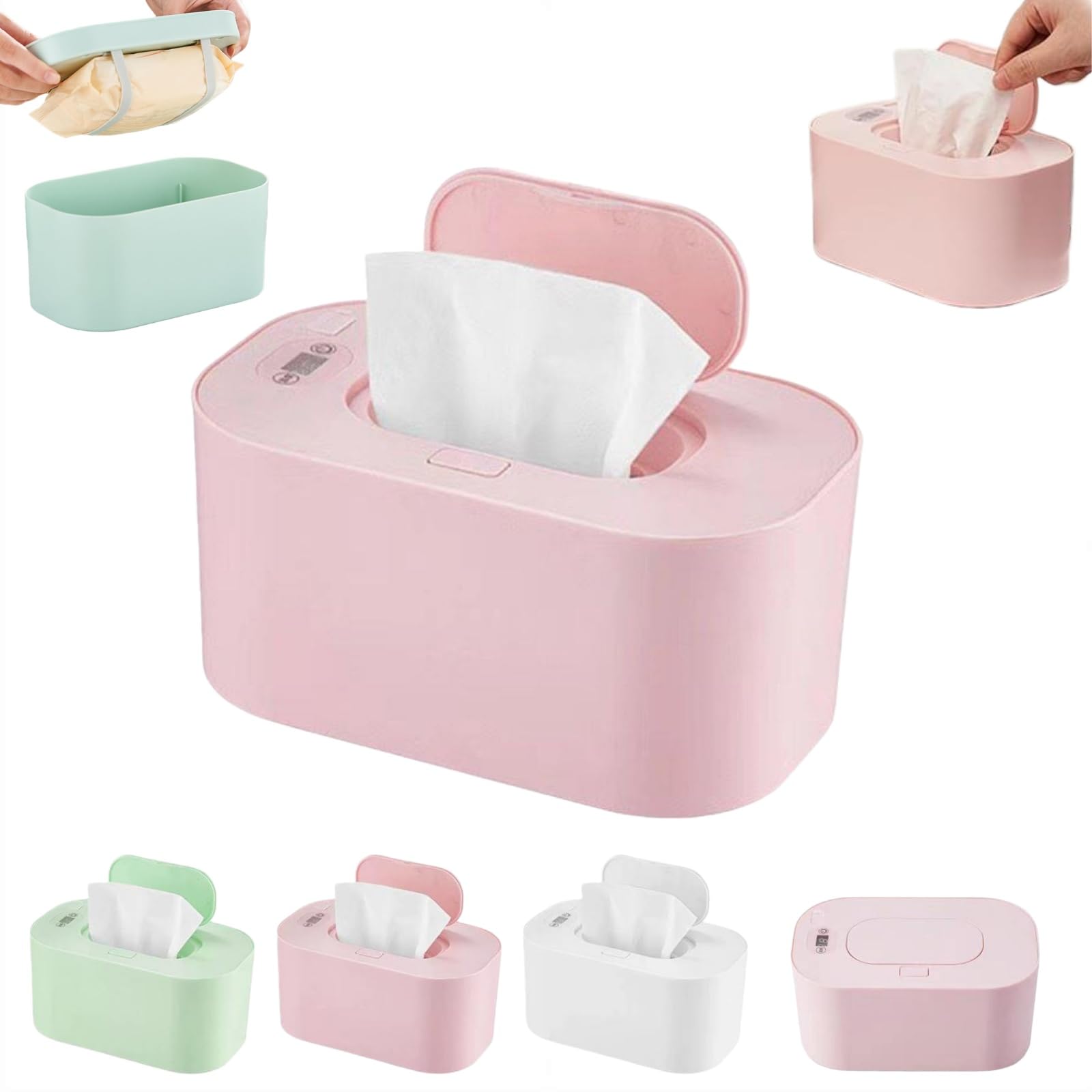 Baby Wipe Warmer, Wipe Warmer with Adjustable Temperatures, 40-60° Adjustable Baby Wet Wiping Dispenser USB Charging LED Display Portable Infant Wet Tissue Storage Box for Home Car Travel