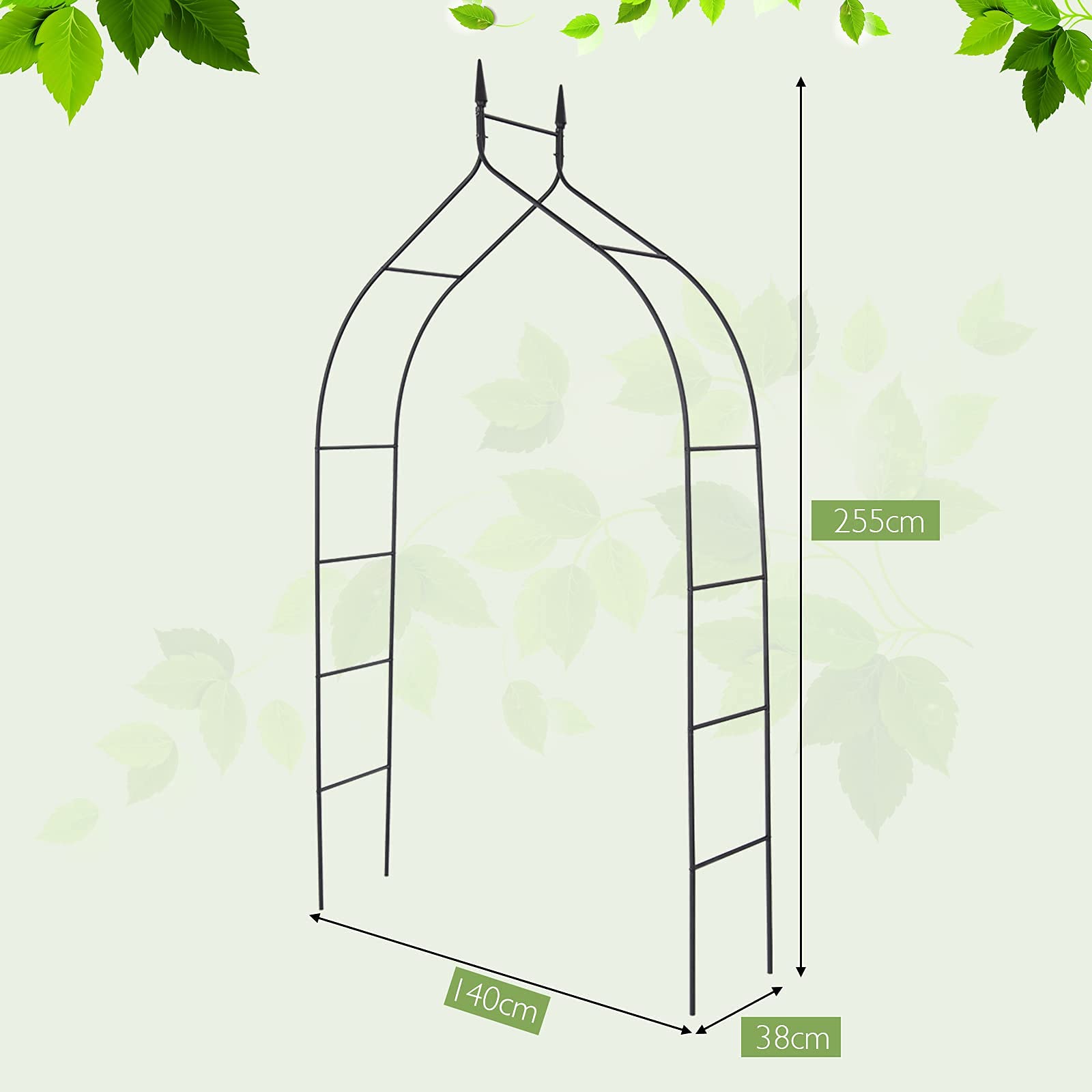 RELAX4LIFE Arco per Rampicanti in Metallo, Traliccio per Rampicanti, Struttura Robusta, Supporto per Rose e Viti, Arco da Giardino per Matrimoni Feste e Ingresso Cortile (Nero, 140x38x255cm)