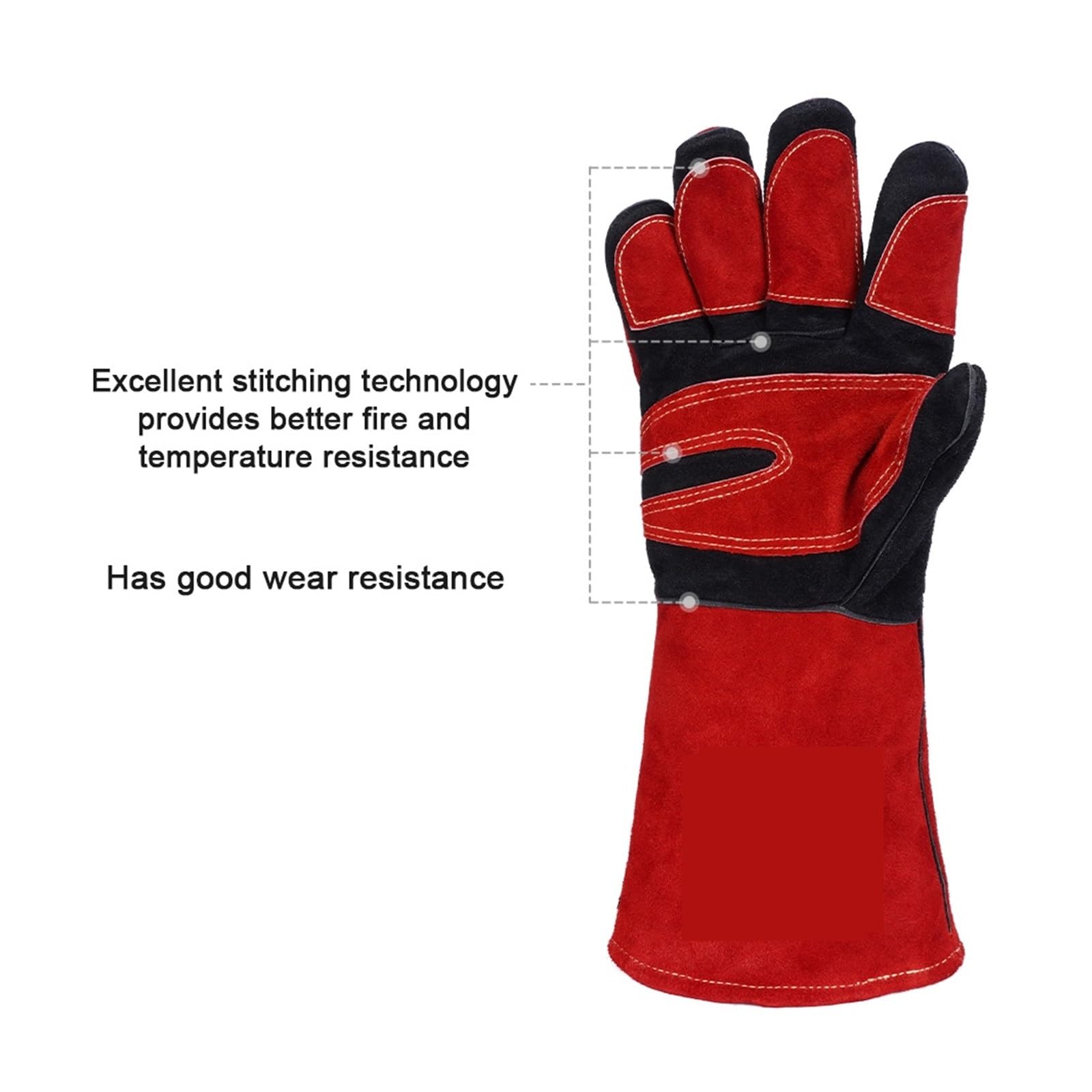Guanti da Saldatura Guanto for Saldatura 27 cm Guanti da Lavoro multifunzionali Resistenti al Calore Mig/Stick/Tig Saldatore/Griglia/Fornello/Barbecue Extra Lungo Rosso