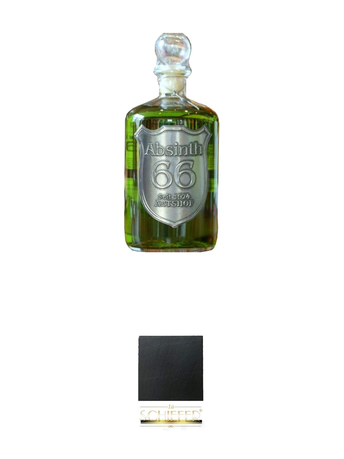 Absinth 66 Classic Grün 66% 1,0 Liter + Schiefer Glasuntersetzer eckig ca. 9,5 cm Durchmesser