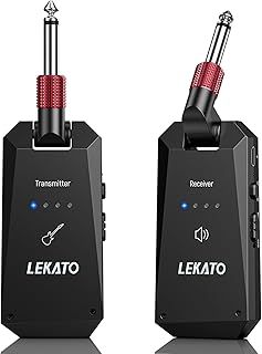 LEKATO ギター ワイヤレス ギターアンプ ギター送受信機 24ビット48KHz ワイヤレス安定転送 小型軽量 充電式 4チャンネル 190°回転可能 エレキギター/ベース適用 ブラック