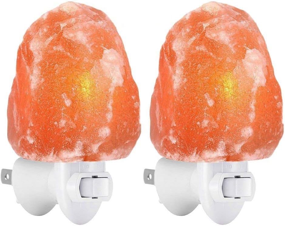 Unilamp Himalayan Salt Lamp Natural Crystal Salt Lamp Night Light with 4 Bulbs, Hand Carved Salt Rock Lamp with UL-Approved Wall Plug for Air Purifying, Home Decor and Ideal Gift, 2 Pack