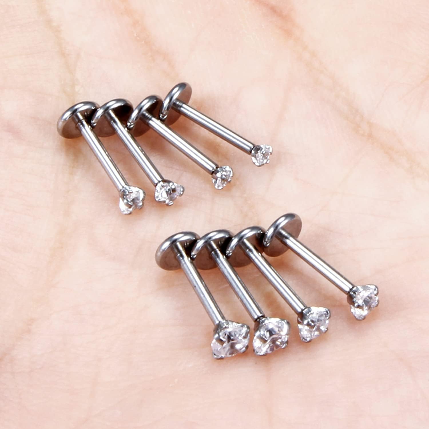 20G 18G Threadless Push in Nose Rings Studs Surgical Steel Pushin Nose Stud 1.5mm 2mm 2.5mm 3mm Round Crystal Nose Piercing Jewelry for Women Men