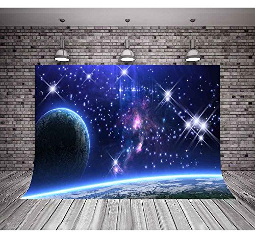 Mtmety 5X3Ft Galaxy Backdrop Stars Sky Background Dark Blue Halo Glitters Stars Purple The Earth Props Photo Studio Lxme054 #TOP2
