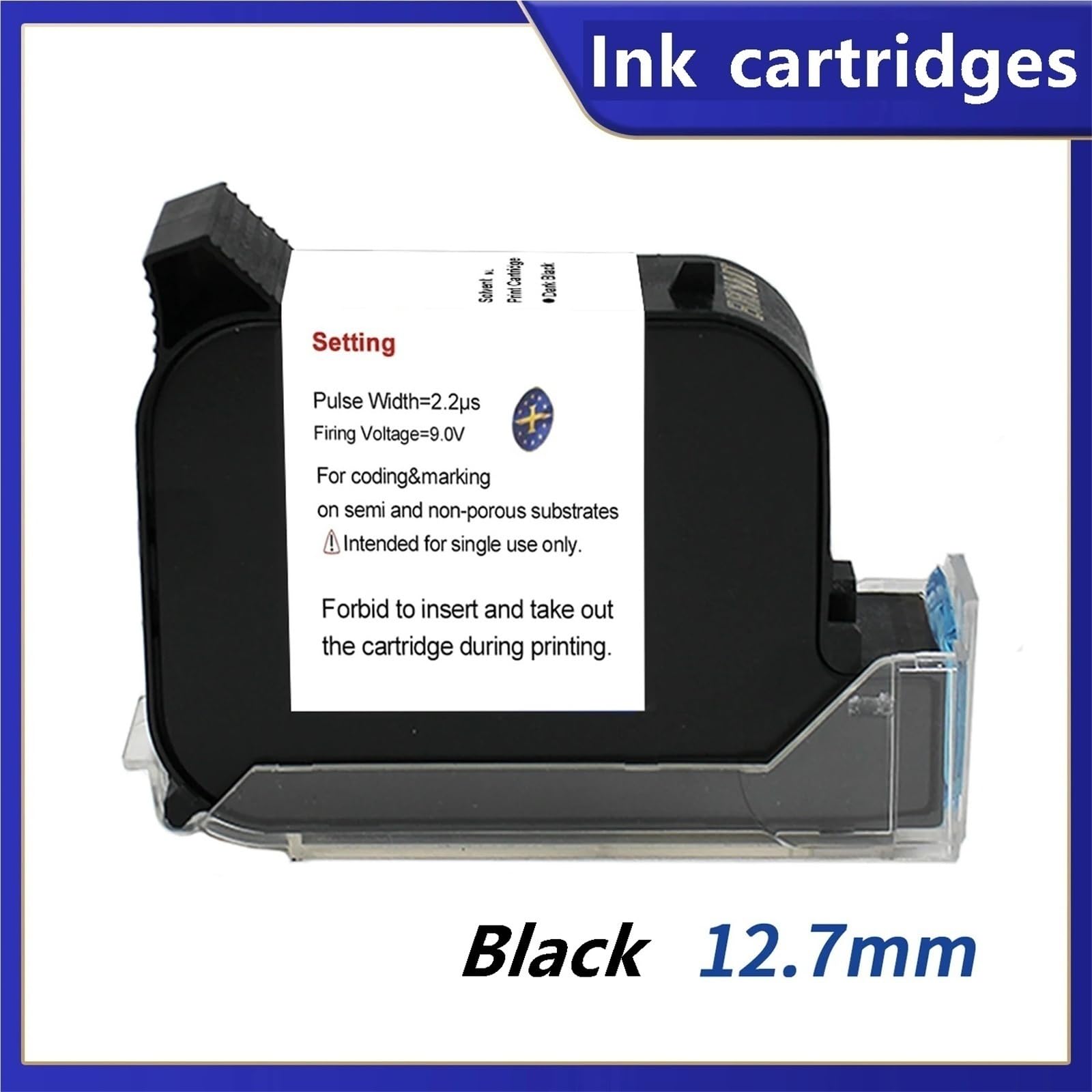 Ręczna drukarka atramentowa 12,7 mm, przenośna, do etykiet tekstowych z datą ważności, numerem partii i logo (wkłady Black Ink Cartridges 3 szt.)