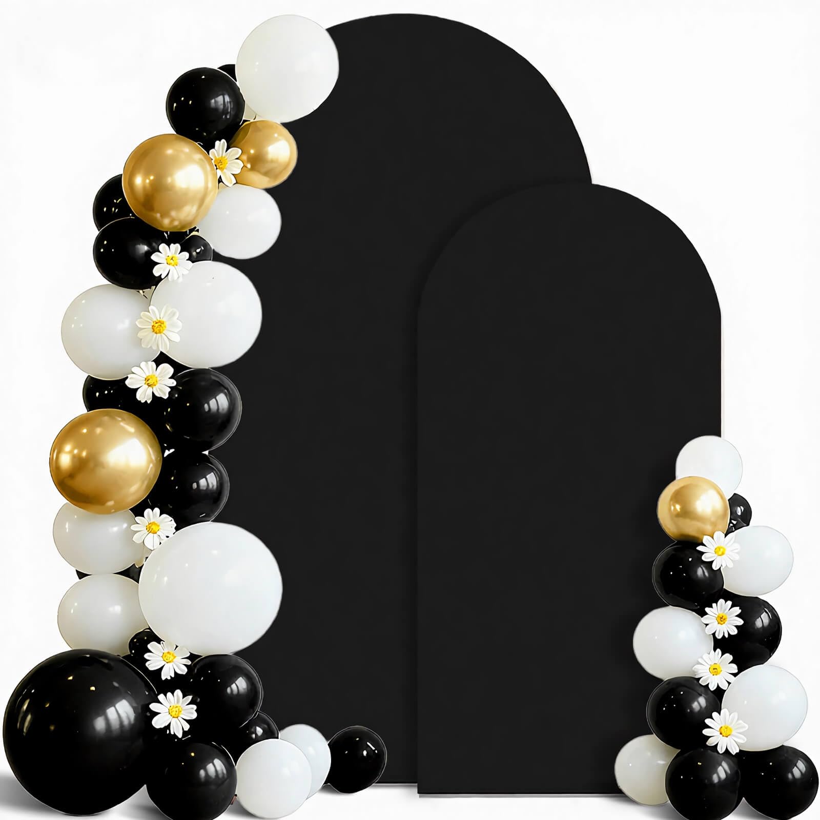 7.2 ft, 6 ft Black Arch Backdrop Cover Set of 2, Wedding Arch Covers Stretchy Backdrop Spandex Fitted for Baby Shower Birthday Balloon Chiara Stand