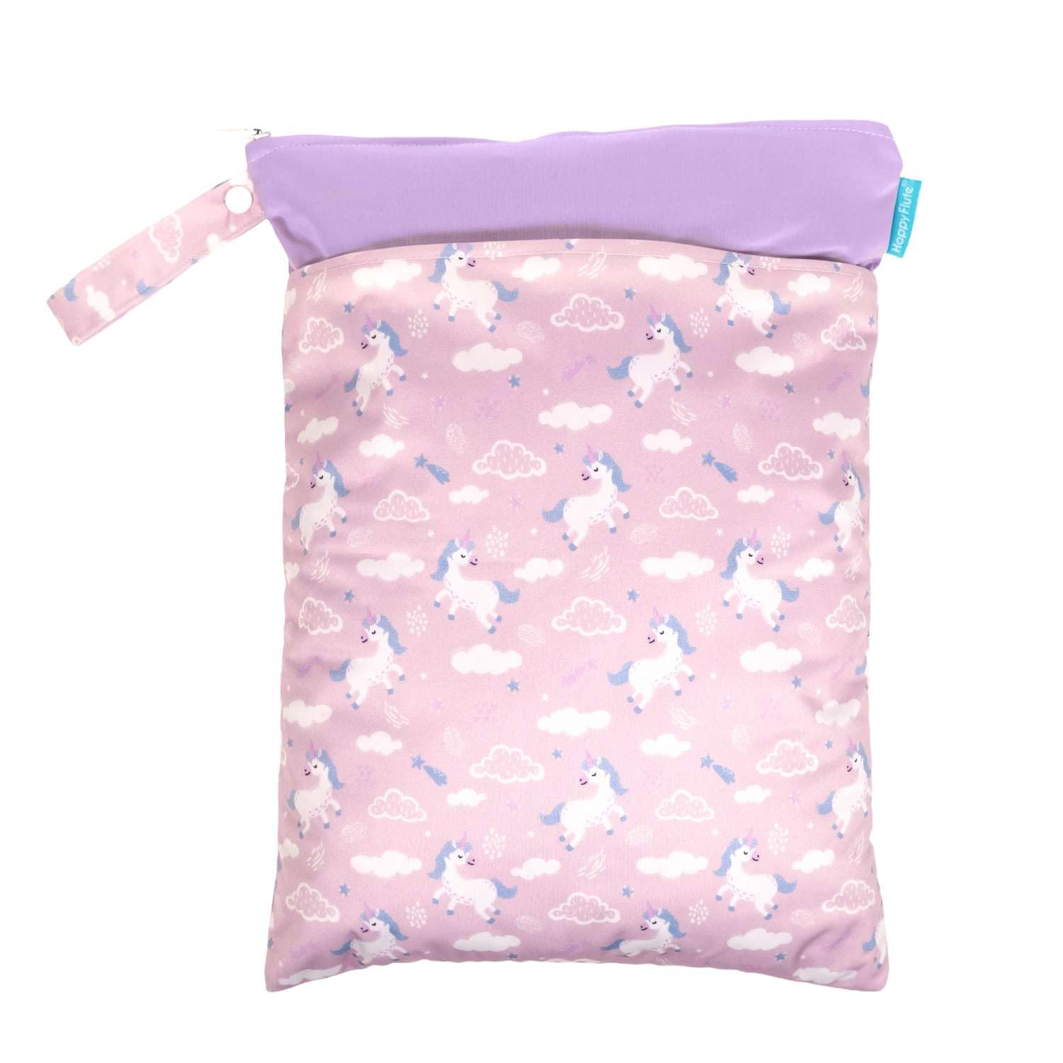 INTIRILIFE Wickeltasche wasserfester Beutel in Pink mit Einhörnern - 29 x 40 cm - Wiederverwendbare Nasstasche Windeltasche Wetbag mit Reißverschluss für Kleinkind Baby Reisen Sport