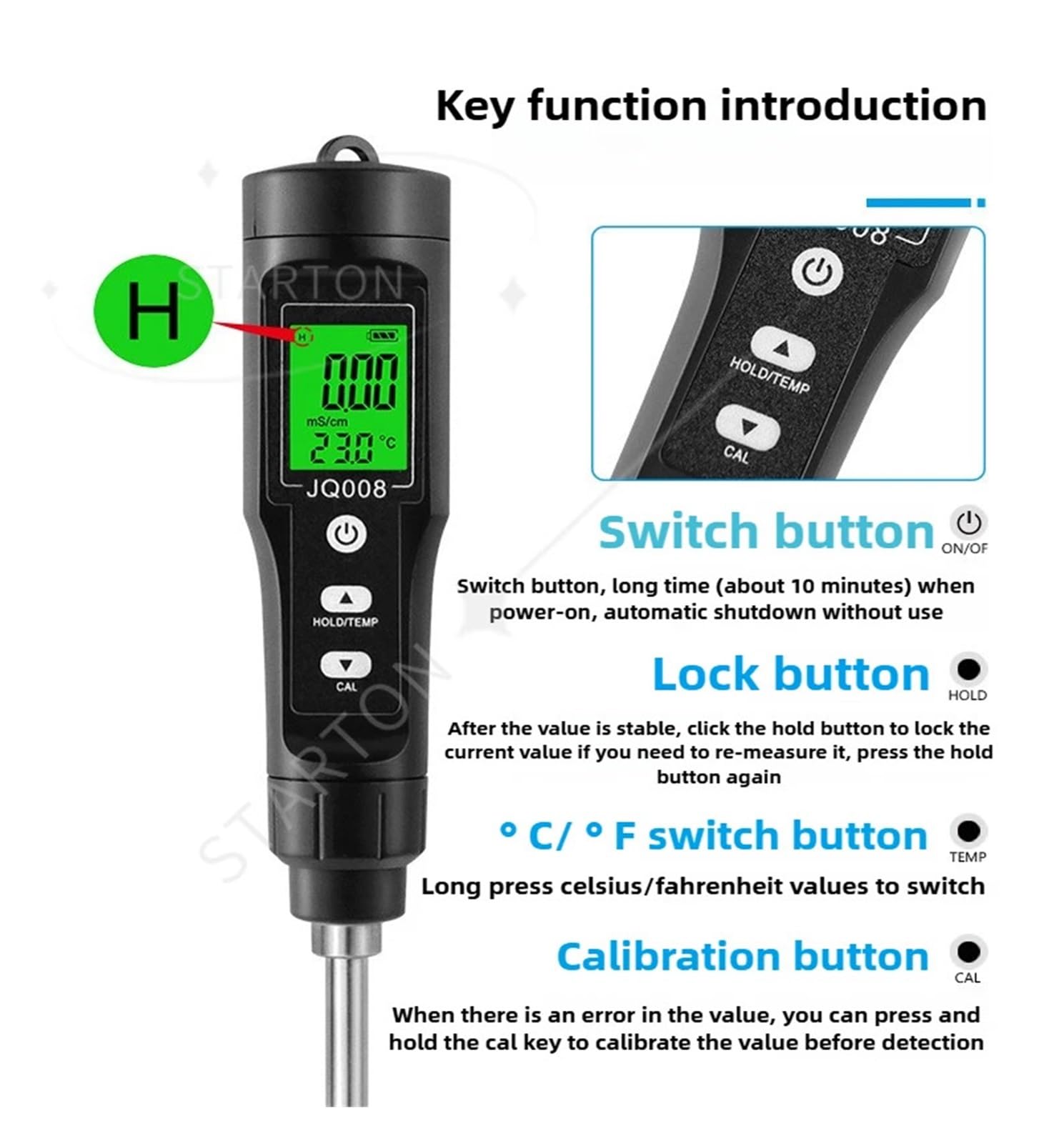 Medidor de PH del suelo portátil profesional, probador de temperatura del suelo, detector de suelo de jardinería for plantación de huertos