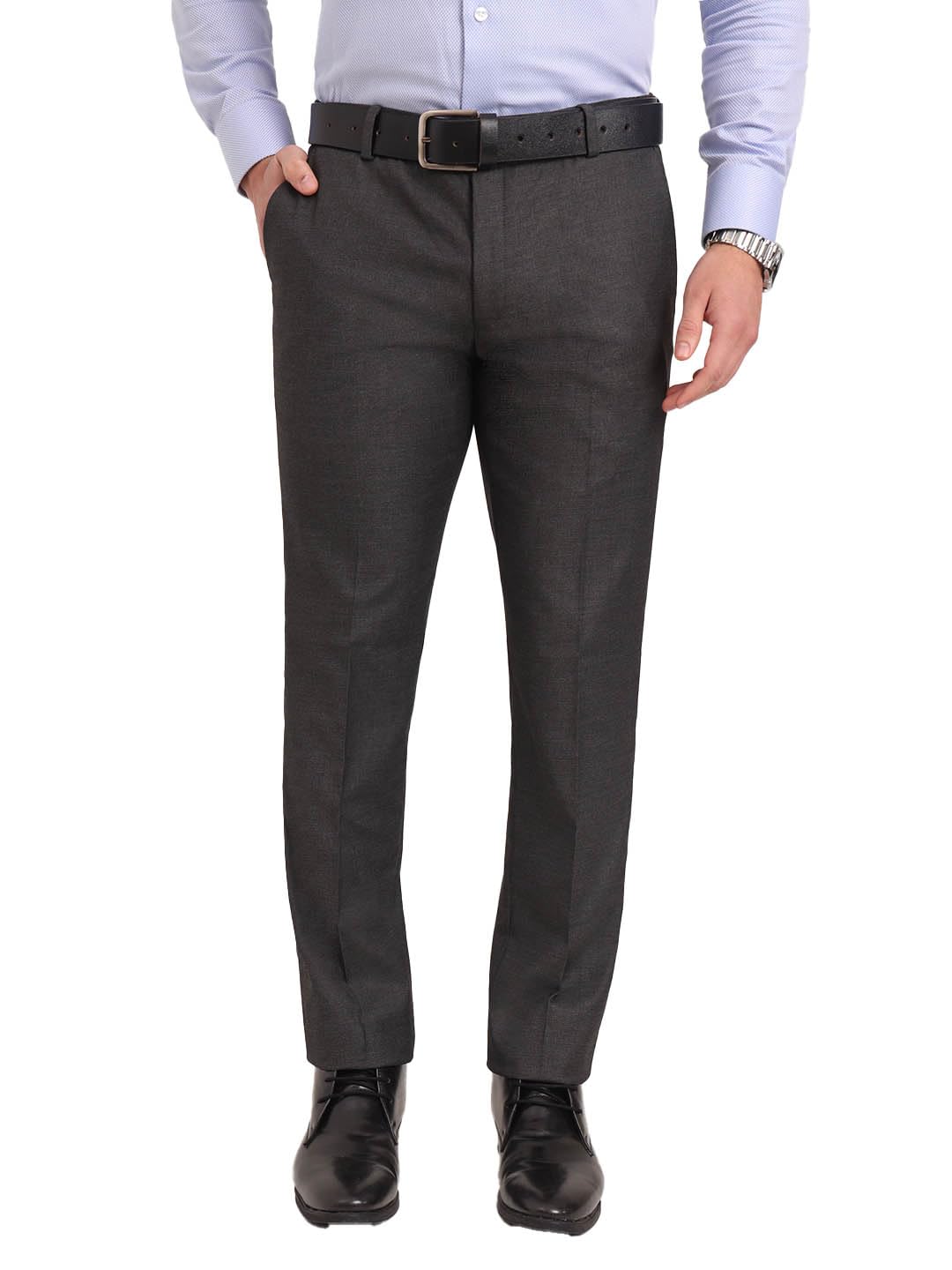 Men's Regular Fit Solid Formal Trouser, Dark Grey Lycra Blend Fabric, Comfortable & Stylish Dress Pants for Office or Casual Wear