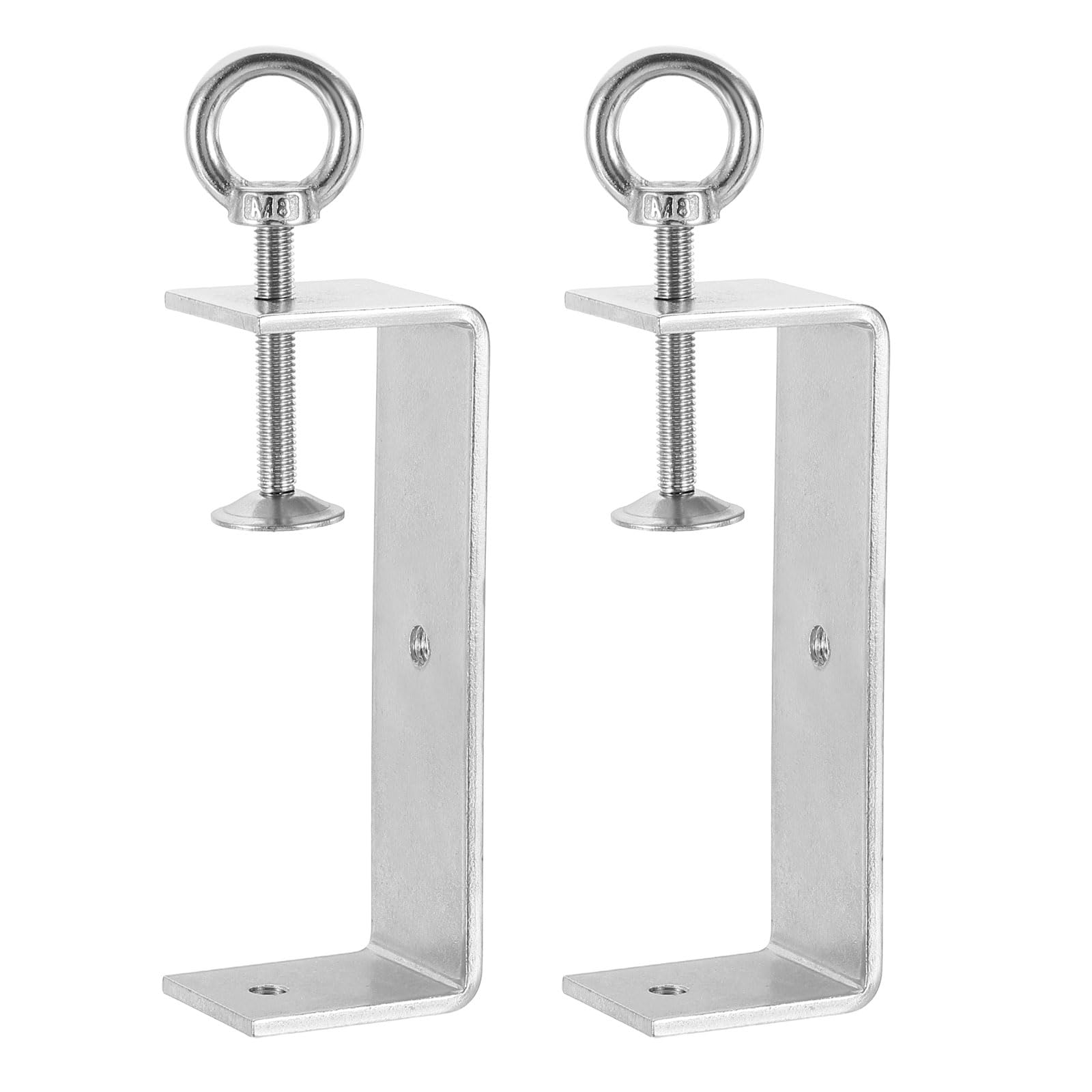 sourcing map 2 Pcs 304 Stainless Steel C Clamps 130mm Square Mini Tiger Clamp Adjustable Heavy Duty Metal U Clip with Eye Hook Screw for Woodworking Welding Mounting, Silver โ image 1