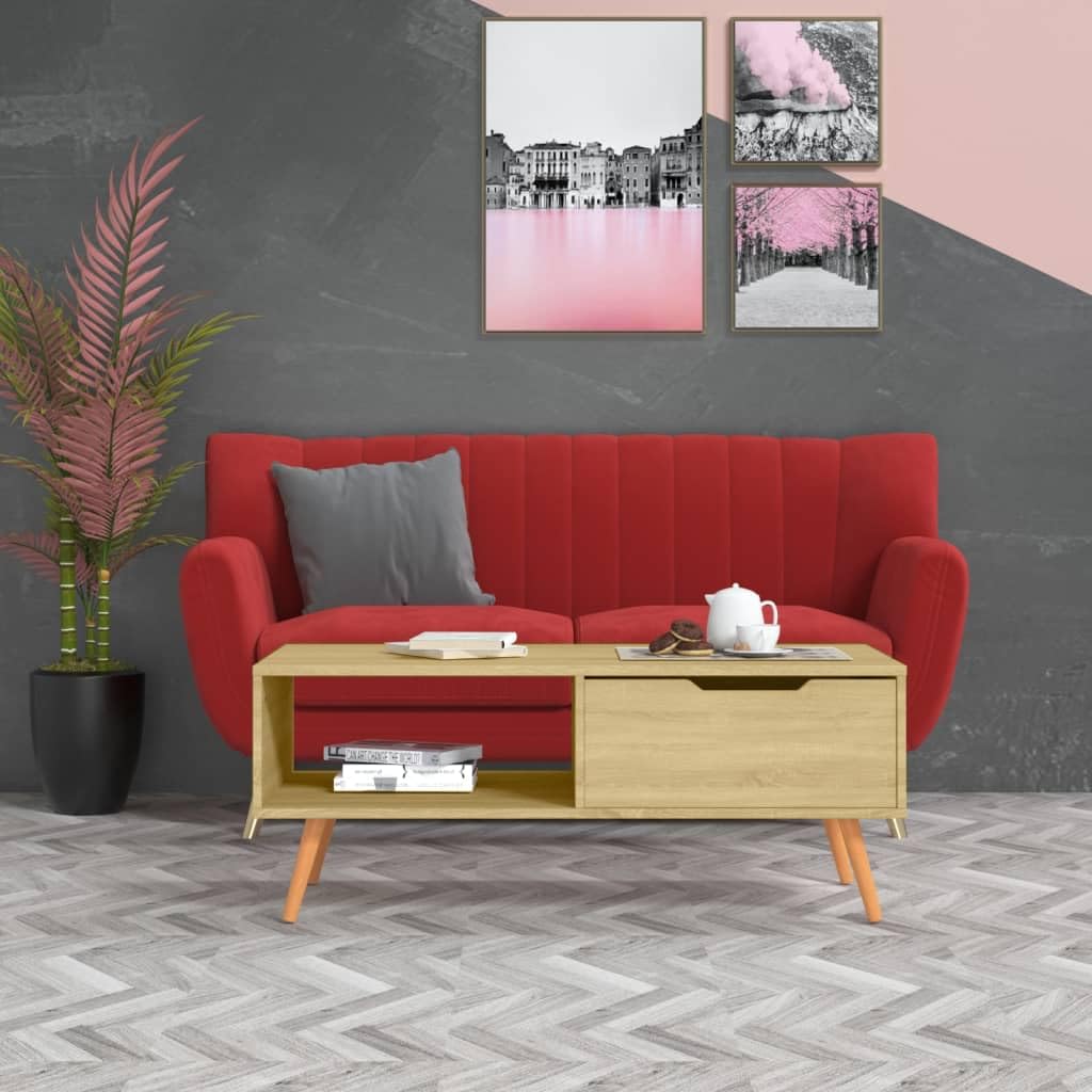 Tavolino da salotto in rovere Sonoma, 100 x 49,5 x 43 cm, in legno