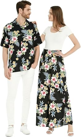Matchable Couple Hawaiian Shirt or Pants Signature Prints Palms | Couple matching Hawaiian outfits, sold individually, lightweight rayon, machine washable, luau, beach vacations