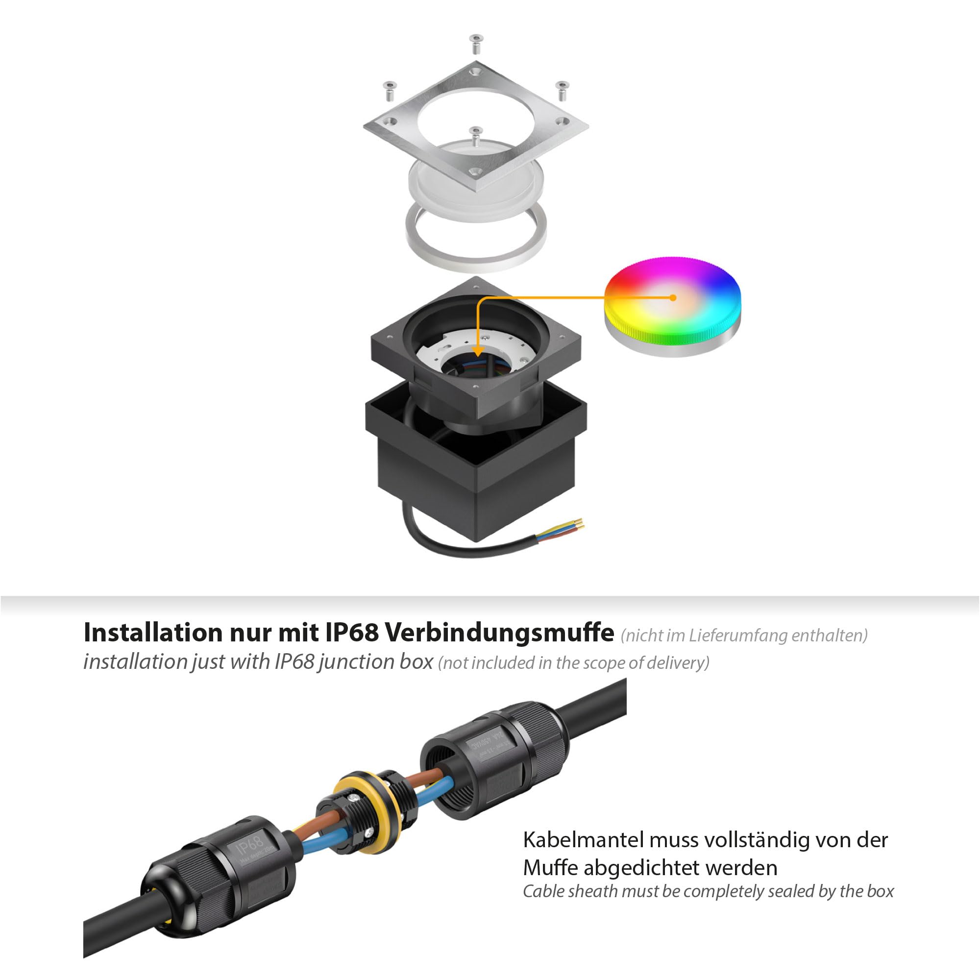 ledscom.de 6x LED Pflasterstein NEOLUM für außen, IP67, eckig, 10 x10cm, inkl. GX53 RGB Leuchtmittel, 670lm, Smart Home
