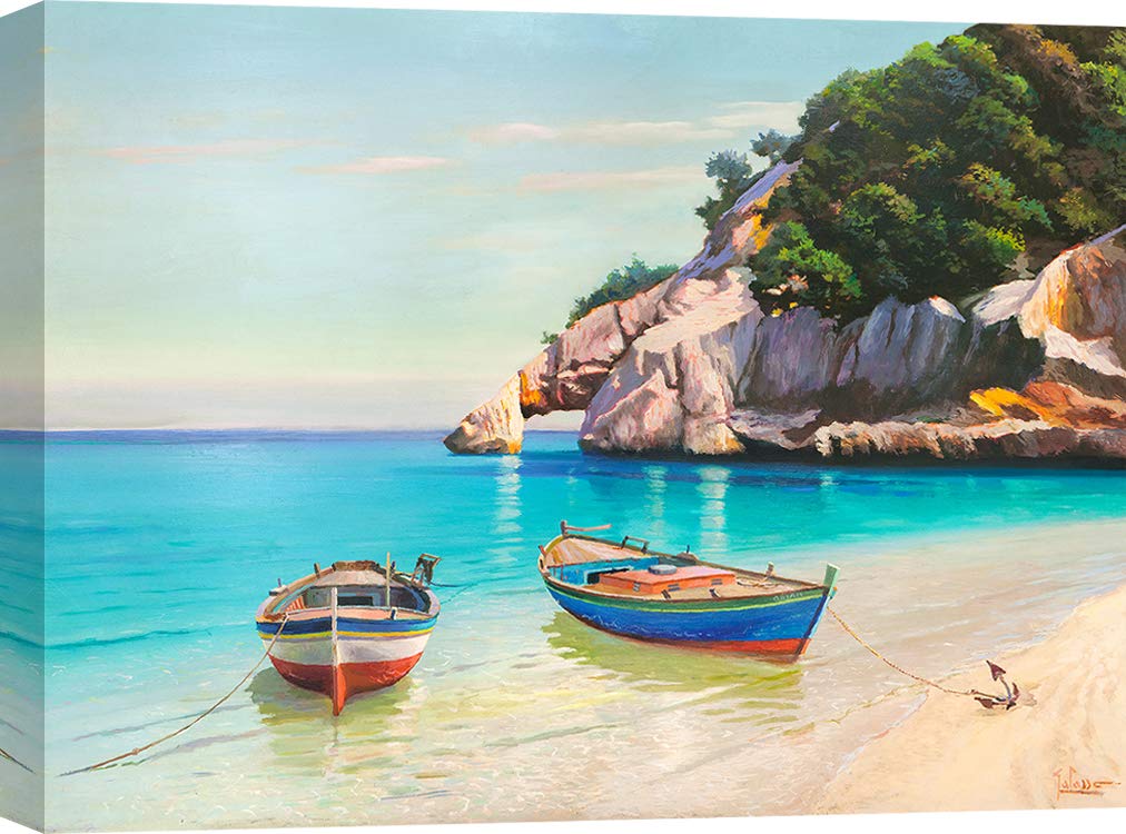 ART PRINT CAFE' Stampa su tela: Barche nella caletta, Sardegna, 100x70 | Quadro mare Adriano galasso