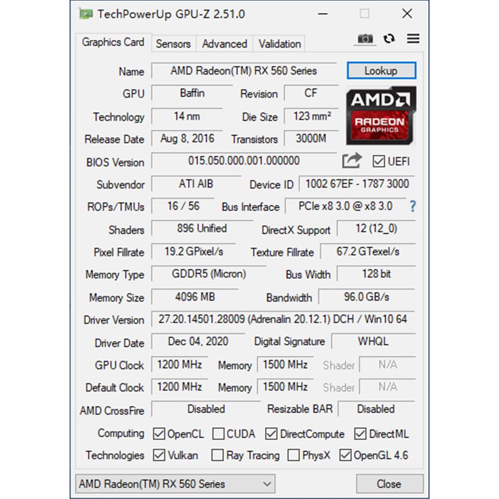 QTHREE Radeon RX 560 Scheda Video, 4GB GDDR5 128-bit, HDMI, DisplayPort, DVI, Scheda Grafica PC, GPU, Video Card, PCI Express x8, DirectX 12