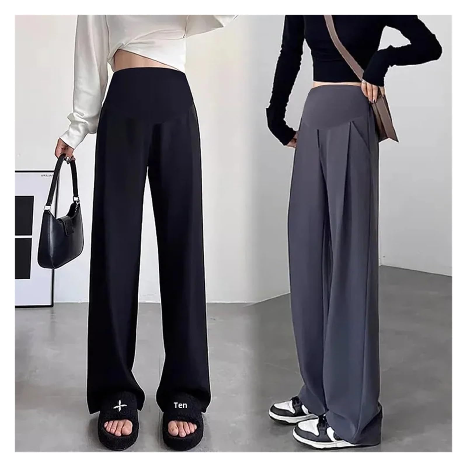 Pantalones de Maternidad de Pierna Ancha, Pantalones Casuales adelgazantes de Pierna Recta for Embarazadas, Primavera y Verano.(Coffee,XL)