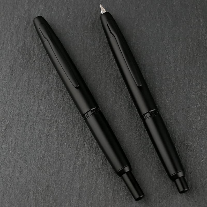 Retro matowe czarne chowane pióro wieczne, 0,4 mm, stalówka EF, naciśnij atrament, do pisania artykułów biurowych (matowe z klipsem, pióro z etui)