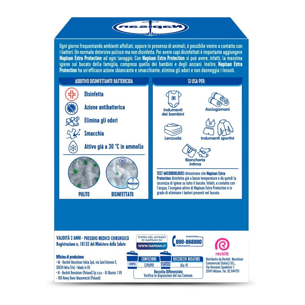 Napisan Extra Protection Additivo Lavatrice, Additivo Disinfettante Lavatrice in Polvere Battericida, 12 Confezioni da 500gr di Additivo in Polvere Lavatrice