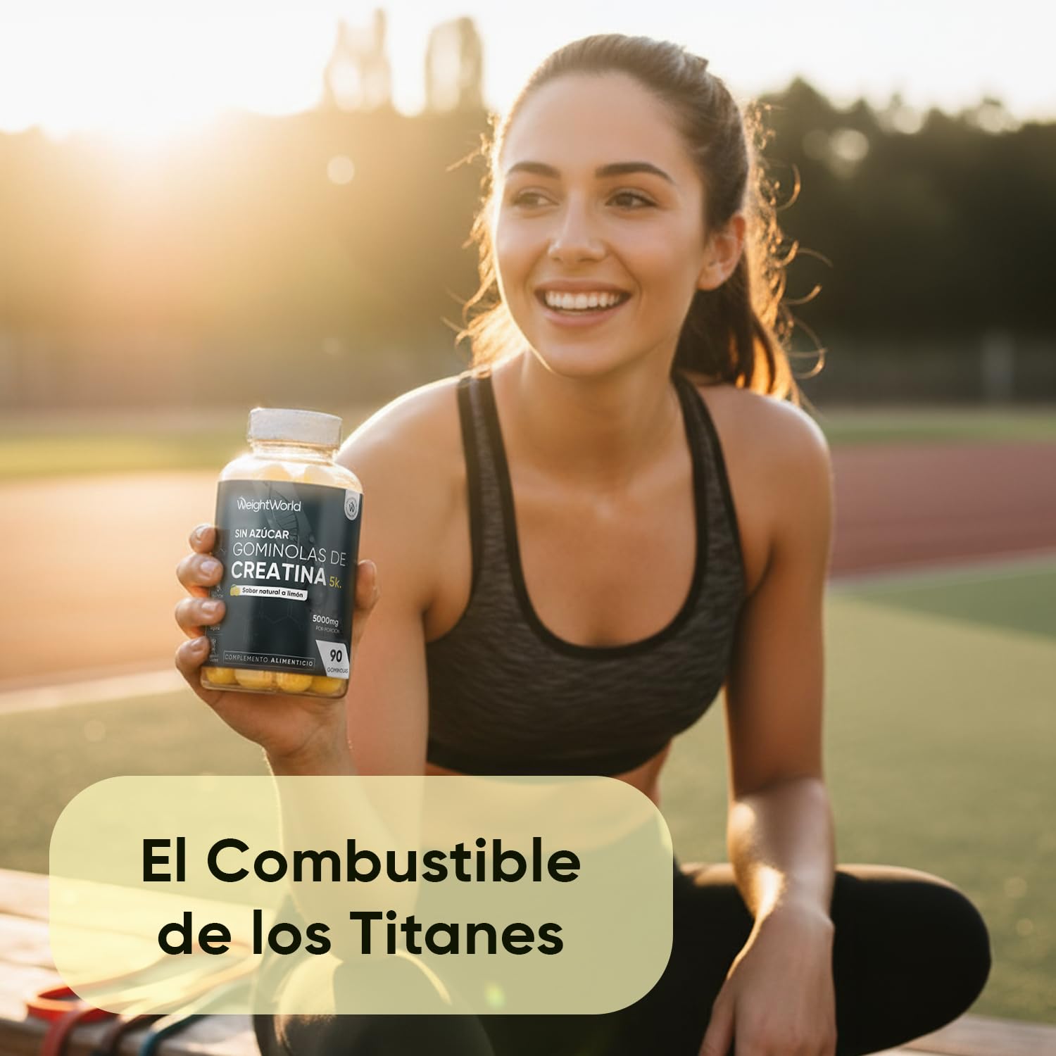 Gominolas de Creatina Monohidratada 5000mg - Gomitas Pre Entreno Sabor Limón de Creatina Monohidrato Sin Azúcar ni Gluten - Suplemento para el Gym, Sin OGM