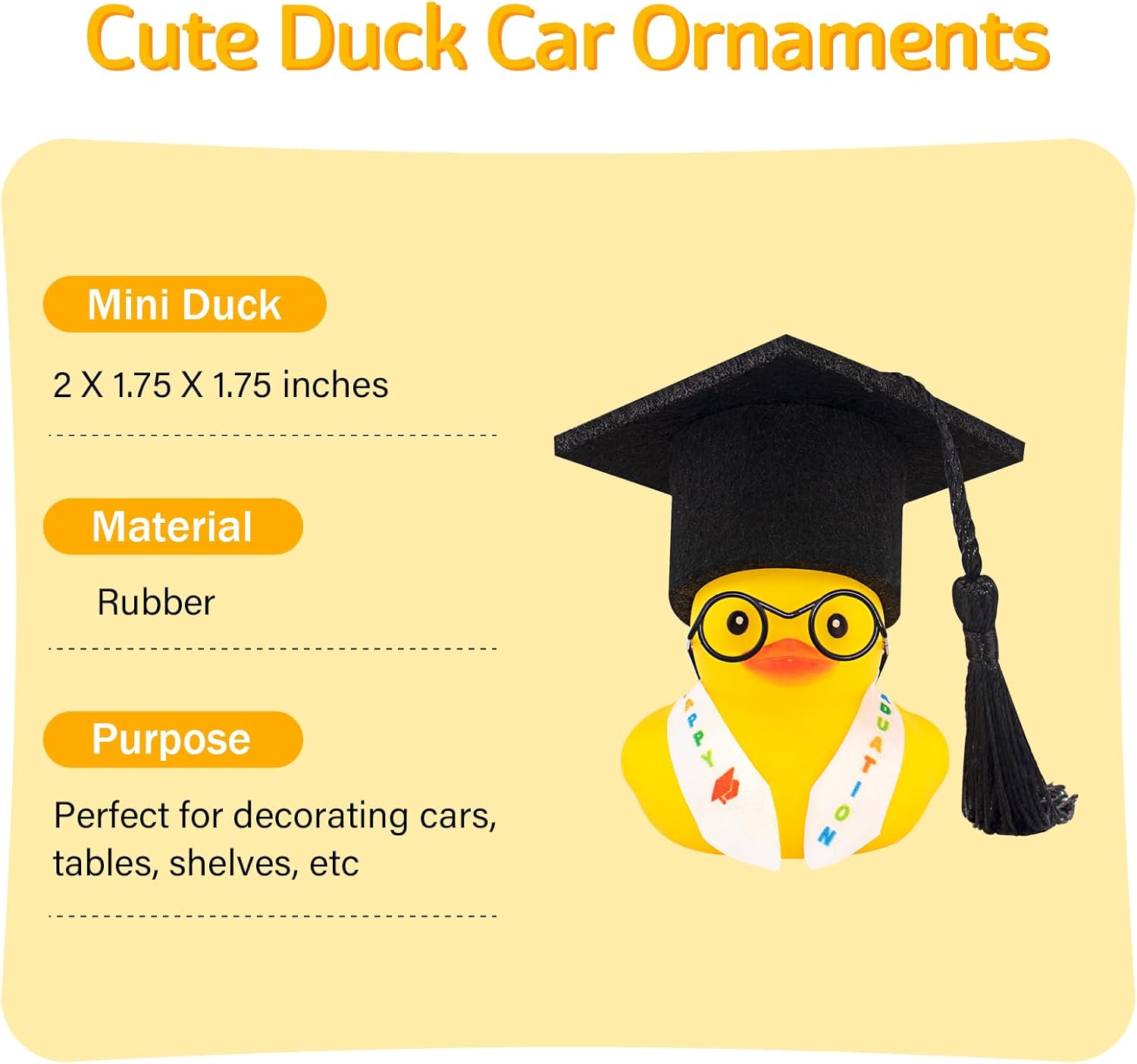 wonuu Graduation Stole Rubber Duck, Car Dashboard Duck, Funny Grad Gift Yellow Ducky for Friends Classmates Graduation Party Decor (Black)