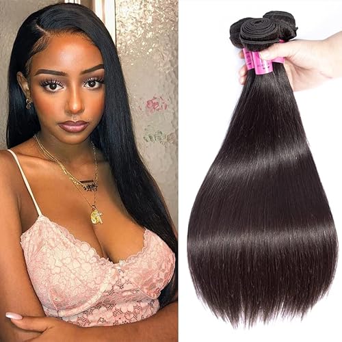 10A Straight Bundles Human Hair (16 18 20 Inch) 100% Unprocessed Brazilian Virgin Straight Weave Human Hair Bundles Natural Color Hair Extensions