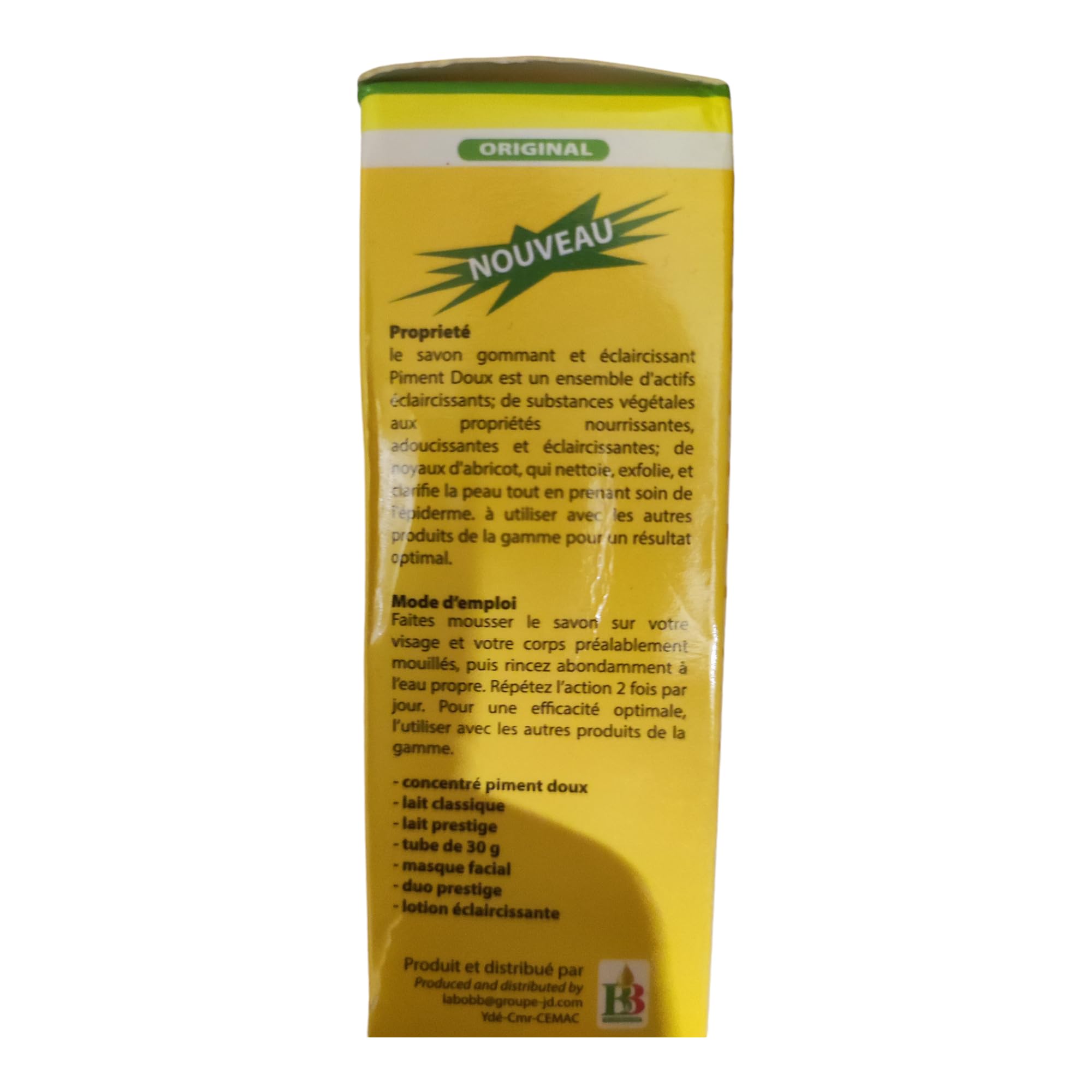 Gamme piment doux (lait 500ml, creme visage 25g, serum 120ml, savon 250g) aux acides de fruits, éclaircissant, blanchissant, anti-tache noires et brunes