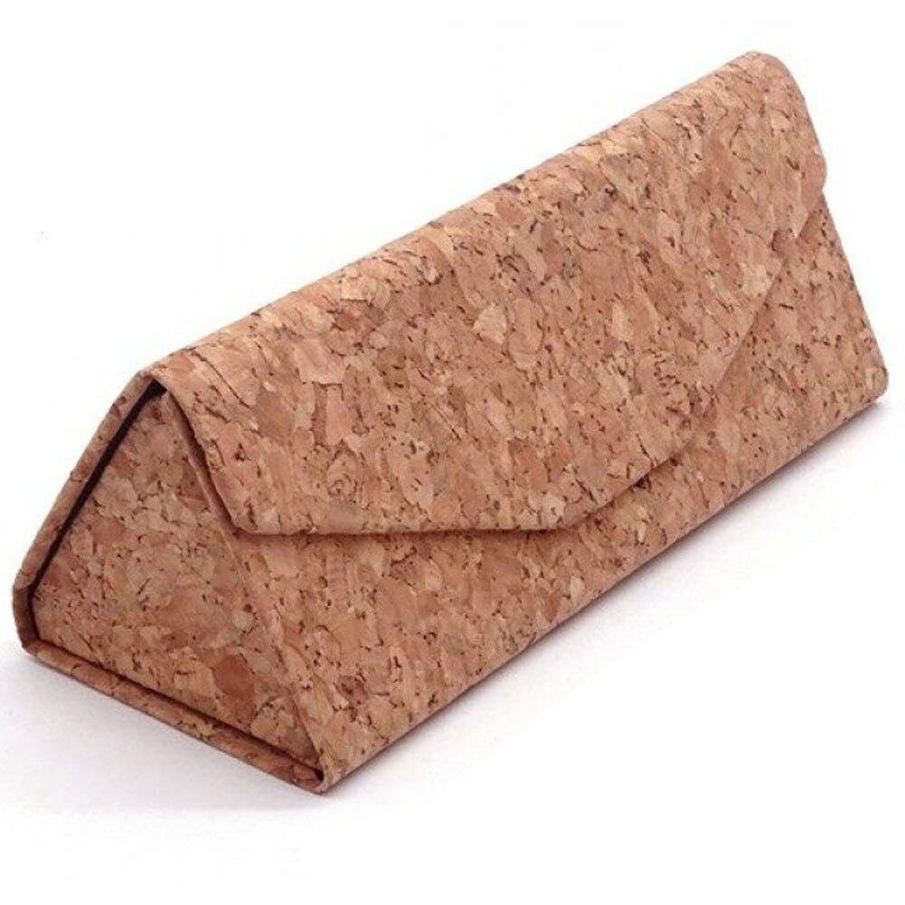 Hrippy Cork Eyeglasses Box, Foldable Wooden Eyewear Storage Cases Presbyopic Sunglasses Triangle Folding Glasses Box