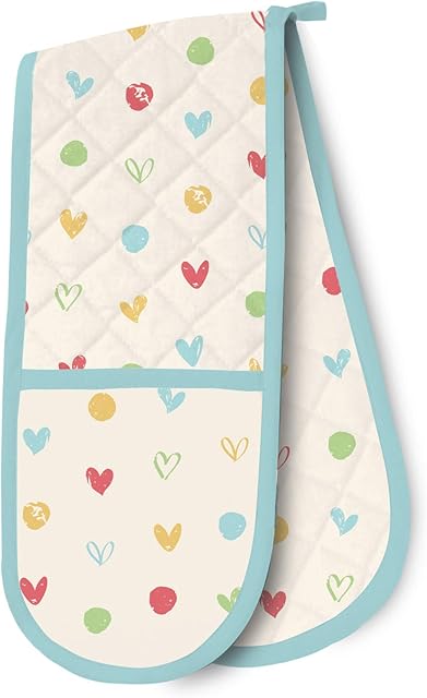 east2eden Countryside Kitchen Pastel Hearts Double Oven Glove Gauntlet Mitt