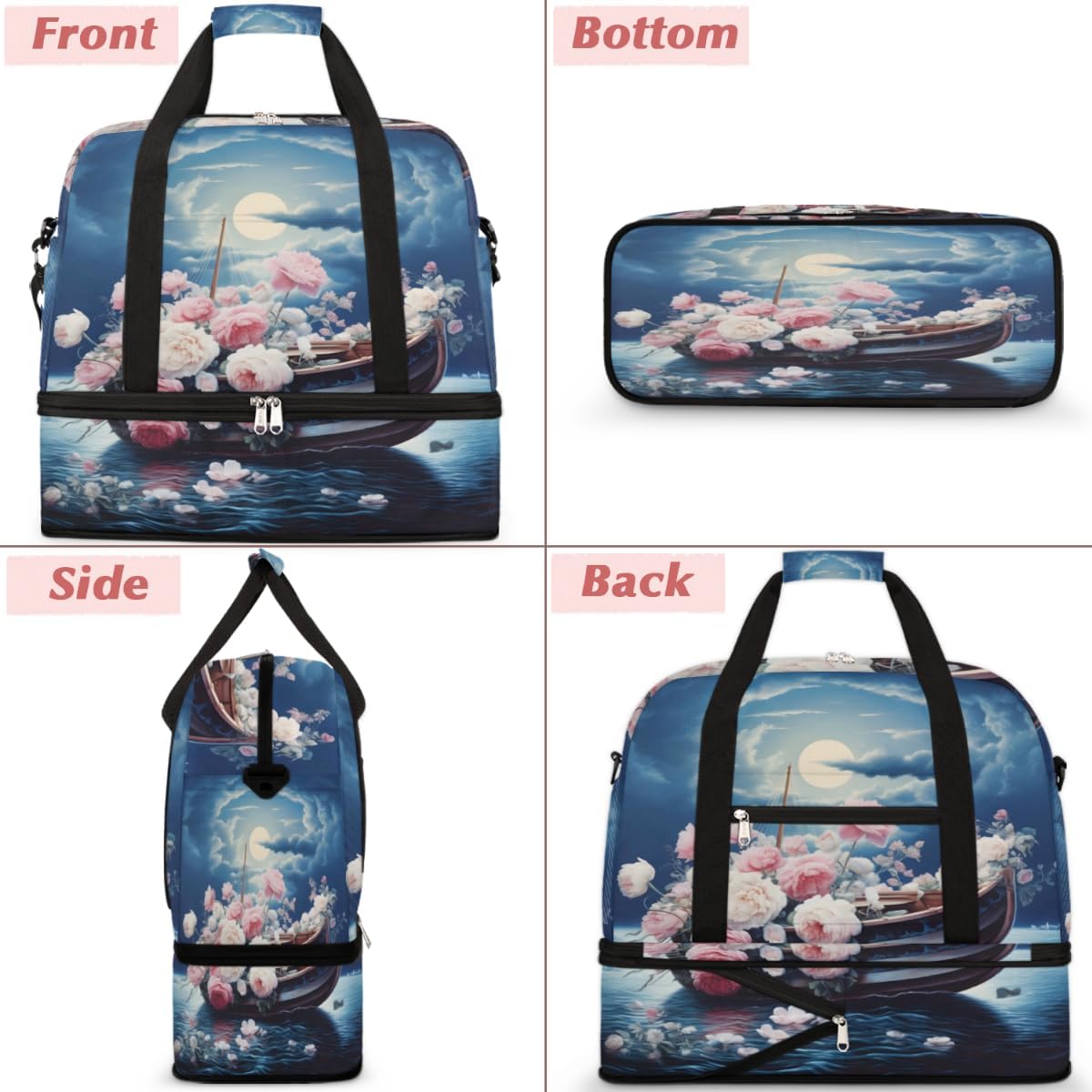 QsirBC Ships Design Theme Gym Bag for Women Duffle Tote with Shoes Compartment Men Weekender Duffel for Dance Travel Sports Swimming Overnight