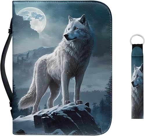 Miniatura 1 de Funda de la Biblia de lobo blanco de noche estrellada para niñas y niños, funda de la Biblia de lobo blanco para los amantes del lobo, bolsos, funda
